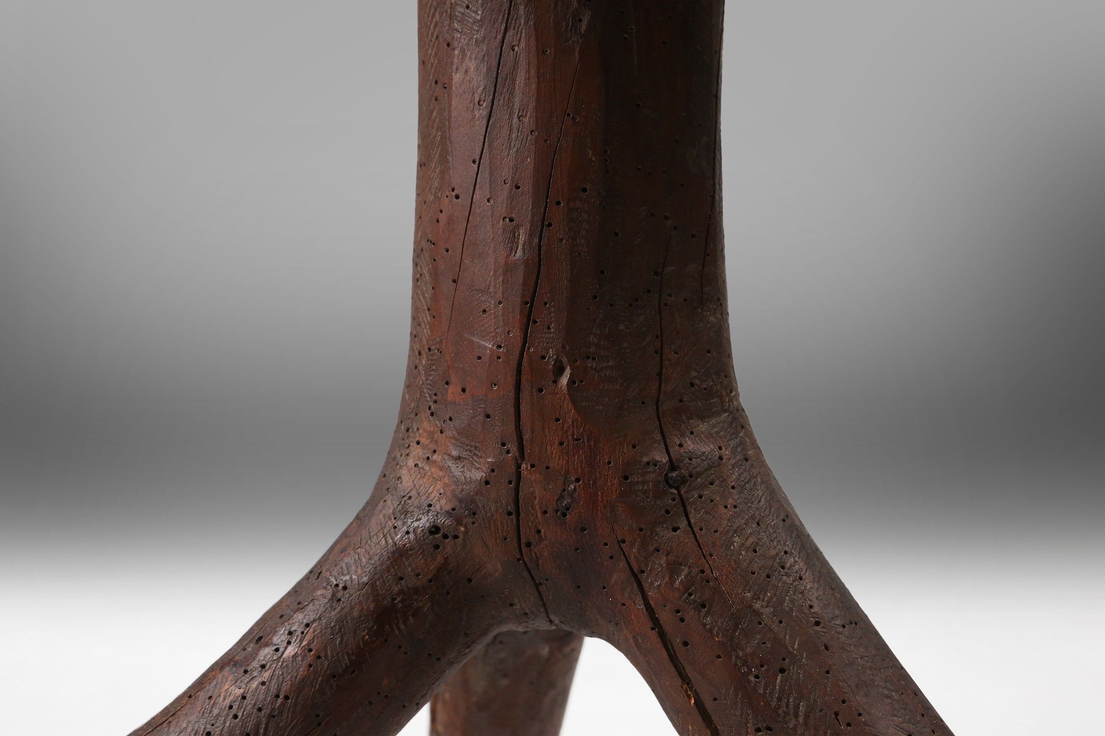 Rustic wooden stool with legs made of a tree branch, France, 1850thumbnail